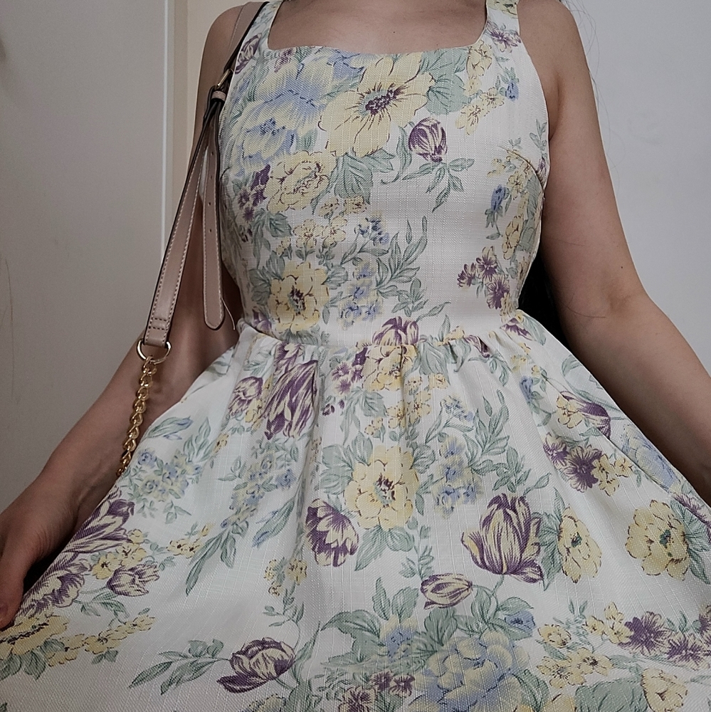 Square neck pastel mini spring/summer floral dress